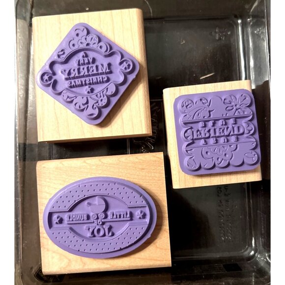 Vintage Stampin Up! "Punches Three" Wood Mounted Rubber Stamp Set NEW - Picture 3 of 4